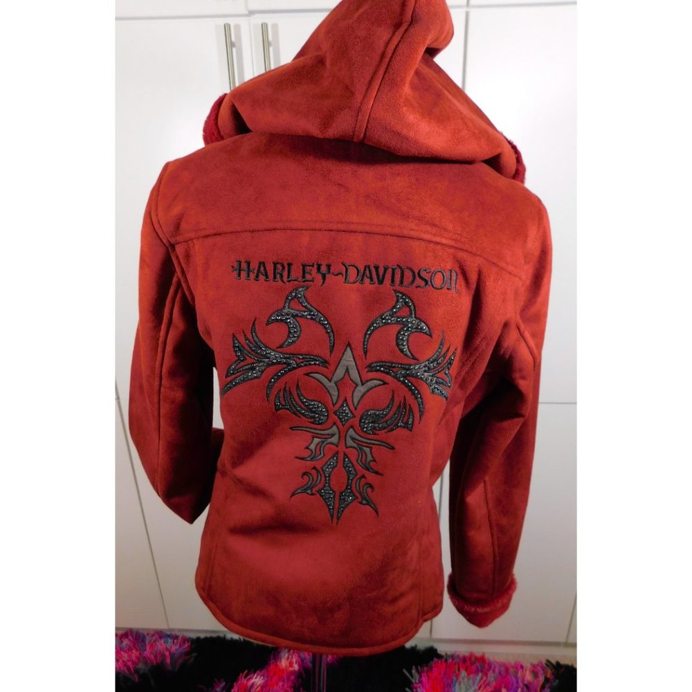 STUNNING!! Harley Davidson Red Suede like Faux Fur Jacket M